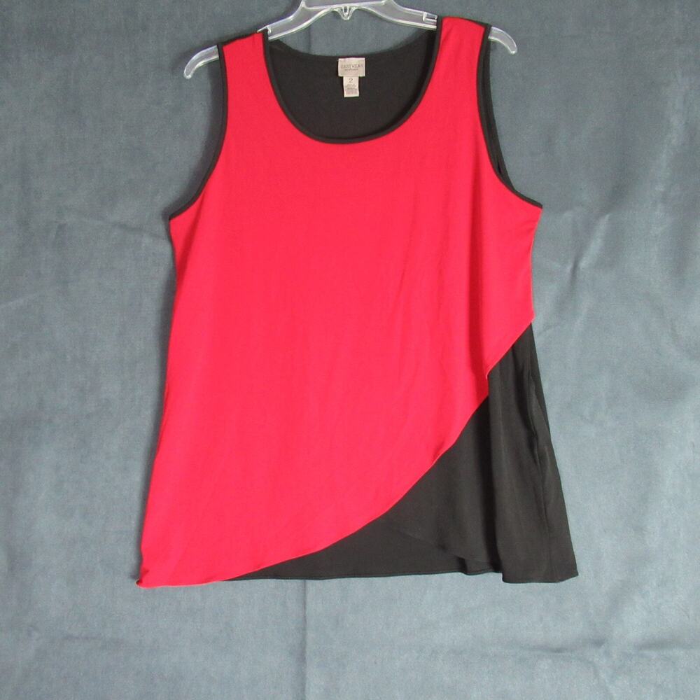 Chicos Top Womens Size 2 Black Red Faux Wrap Sleeveless Tank Blouse Work Modern